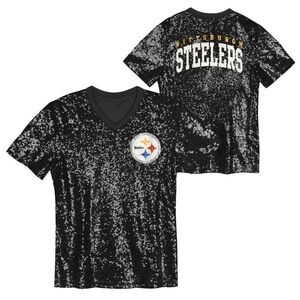 Pittsburgh Steelers Women's Team Glam Wordmark Sequin Top Sz Small - NWT